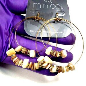 Gold tone Double Hoop Earrings with Colorful Beads – Boho Chic Statement Jewelry